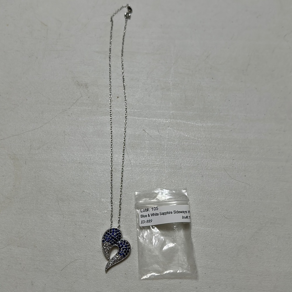 Beautiful Blue and White Sapphire Heart Necklace